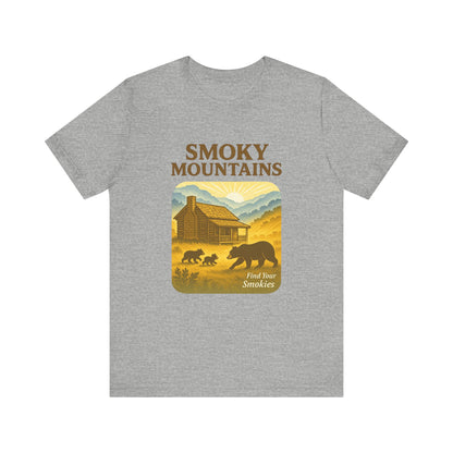 Cades Cove Cabin & Bear Smokies Retro Tee