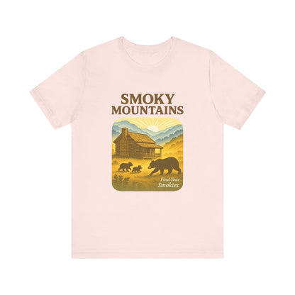 Cades Cove Cabin & Bear Smokies Retro Tee