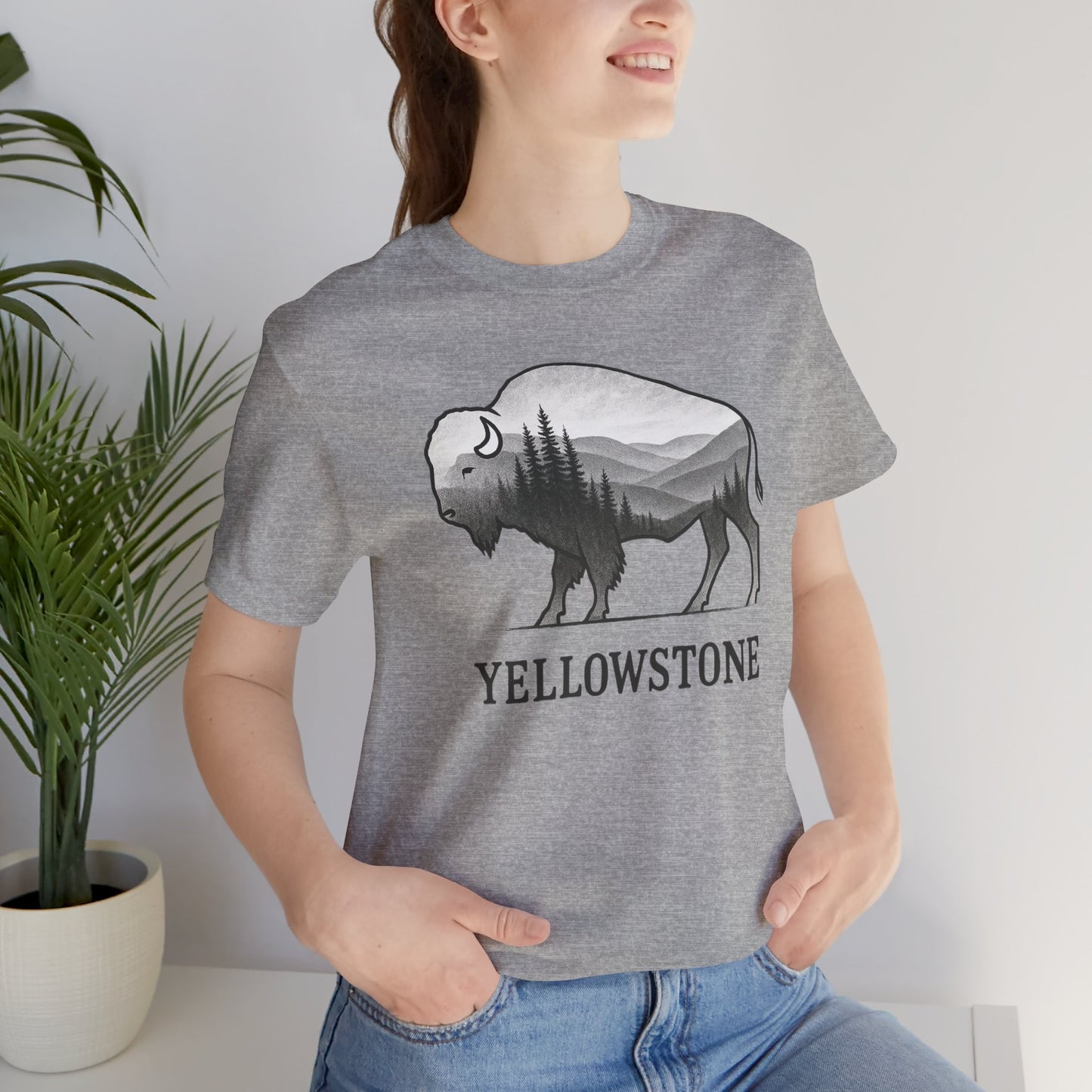 Yellowstone Bison Silhouette T-Shirt | Double Exposure Nature Tee