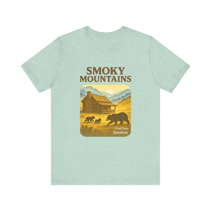 Cades Cove Cabin & Bear Smokies Retro Tee