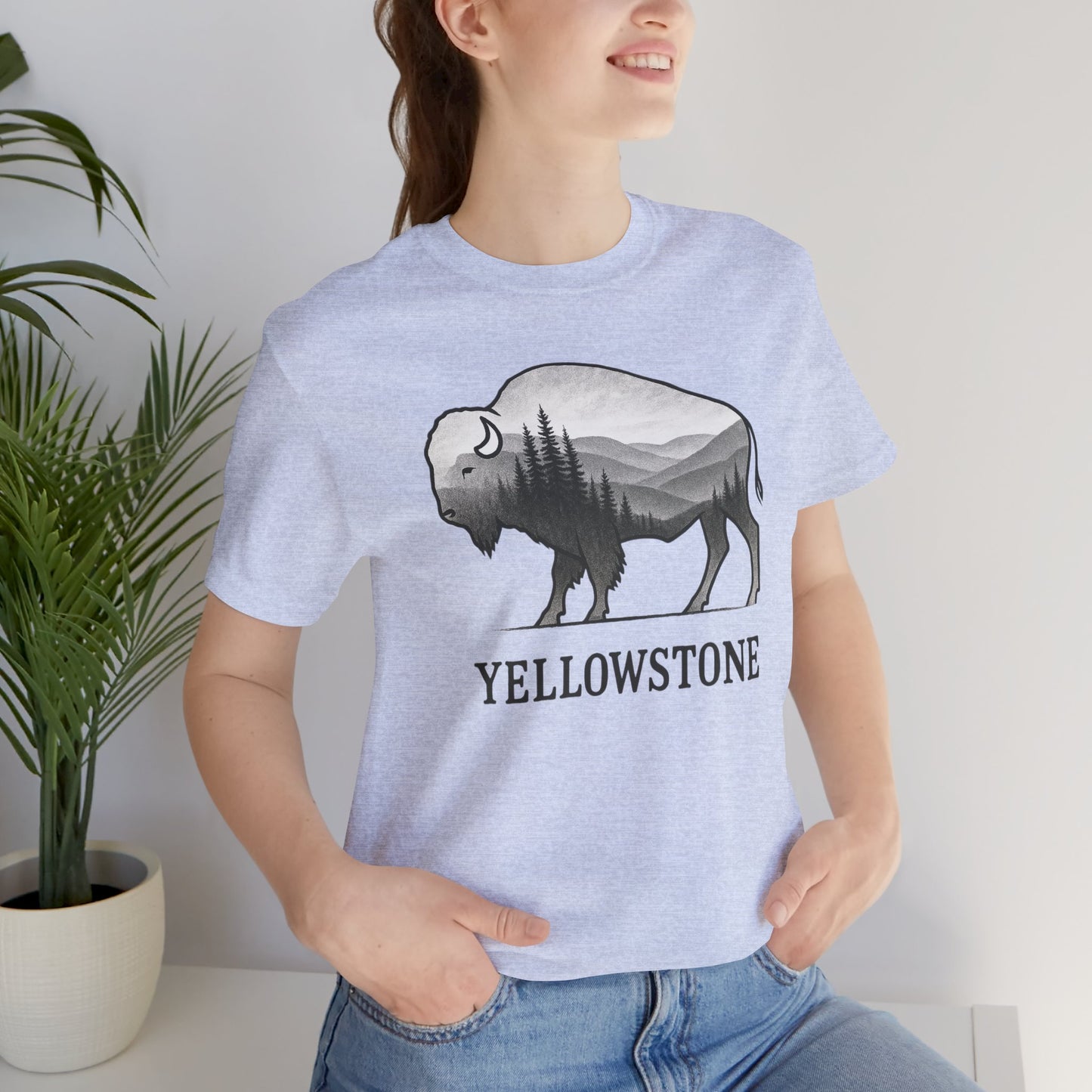 Yellowstone Bison Silhouette T-Shirt | Double Exposure Nature Tee