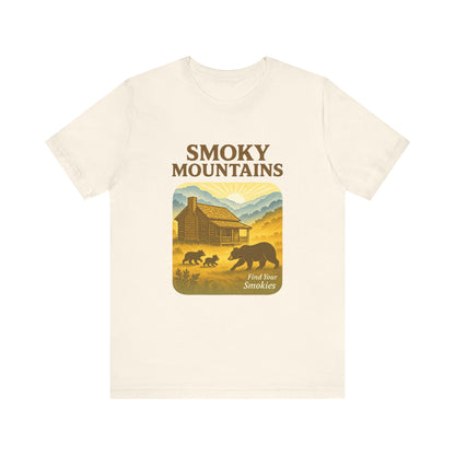 Cades Cove Cabin & Bear Smokies Retro Tee