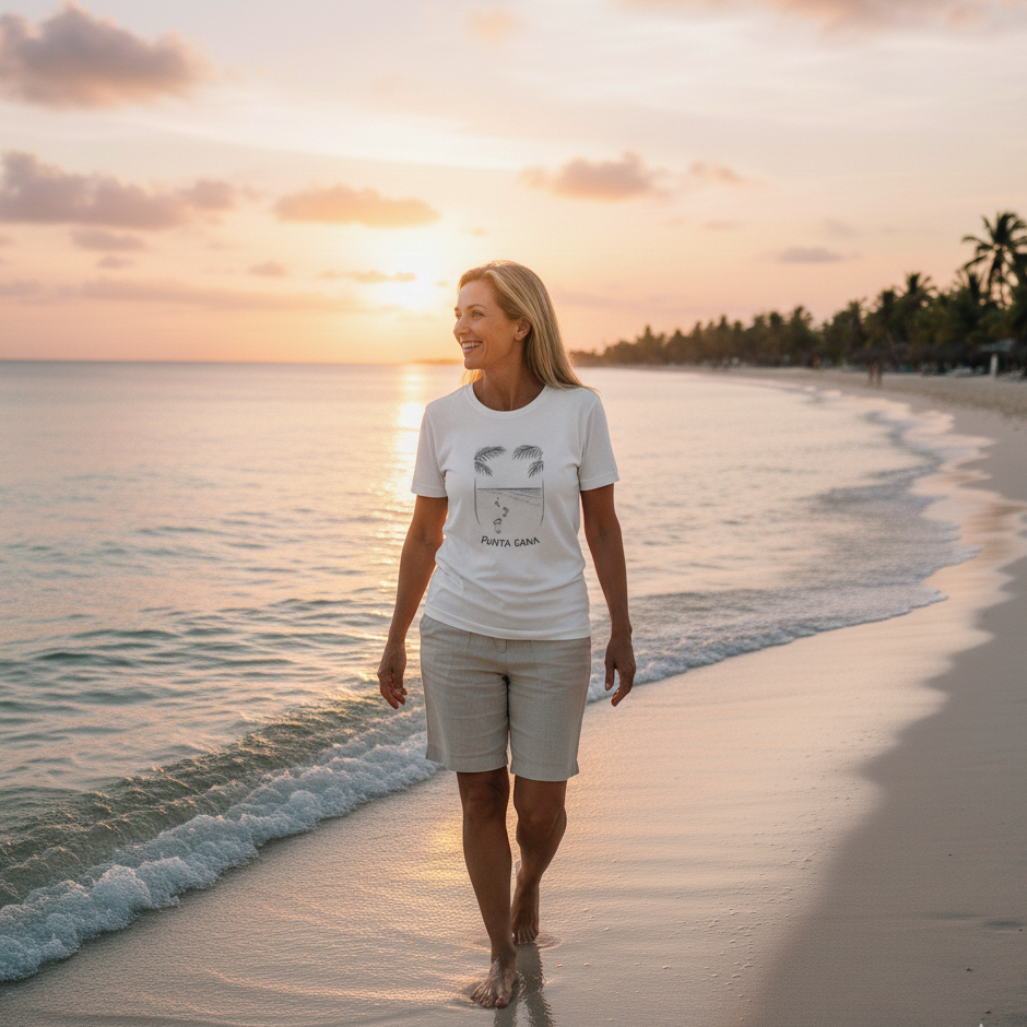 Punta Cana Footprints Beach Sketch Tee