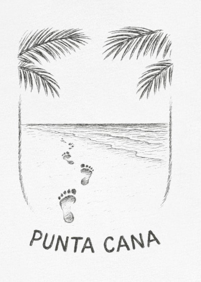 A punta cana t-shirt design featuring footsteps going to the ocean with palm trees