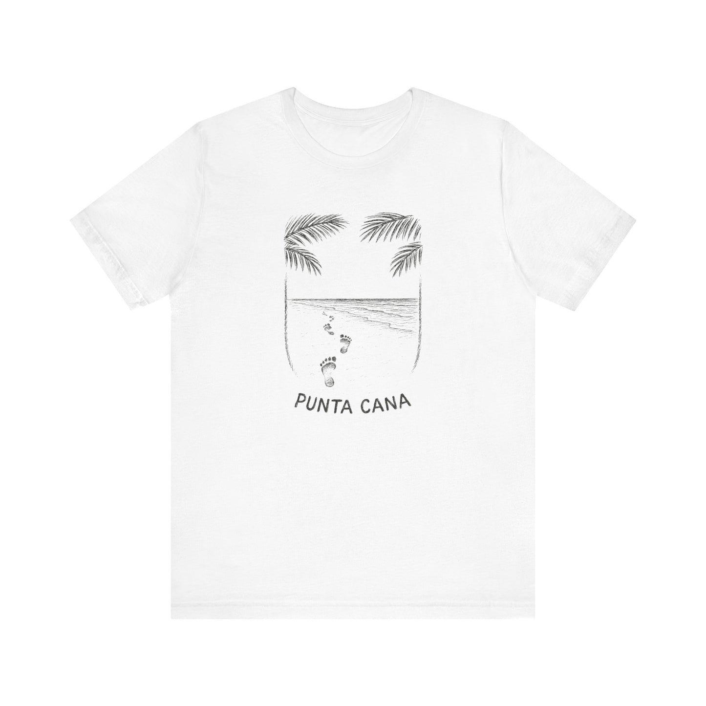 White t-shirt with black graphic design and 'Punta Cana' text on a white background