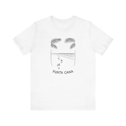 White t-shirt with black graphic design and 'Punta Cana' text on a white background
