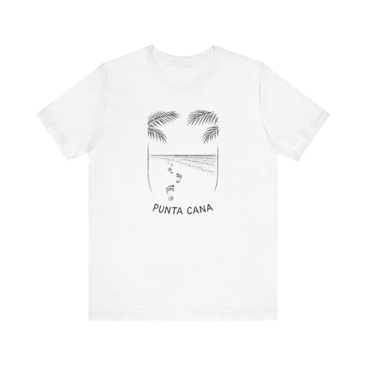 White t-shirt with black graphic design and 'Punta Cana' text on a white background